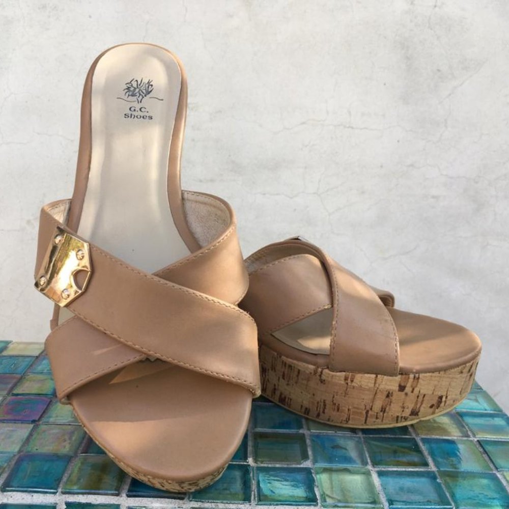 Beige Platform Wedge Size 6.5